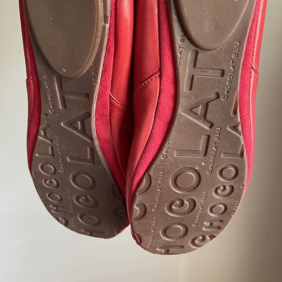 Chocolate Blu Cam II Pleated Flat Size 6.5 RED Leather Slip On Ballet Cam2 Flats - Picture 7 of 14